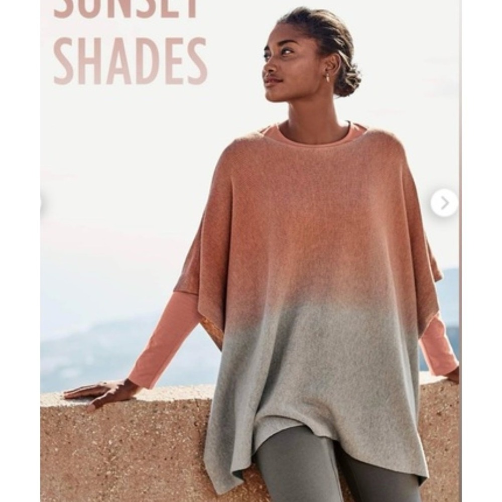 Pure Jill Ombre Cotton Poncho Cape Sweater Womans One Size Peach Tan nh